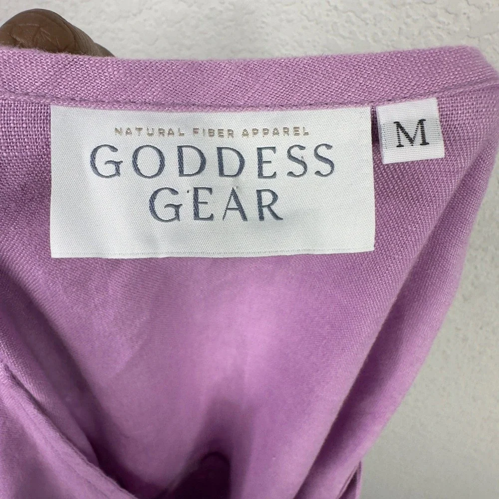 Goddess Gear Dress Womens M Purple Organic Linen Ruffle Shift Minimalist Coastal - Picture 3 of 6